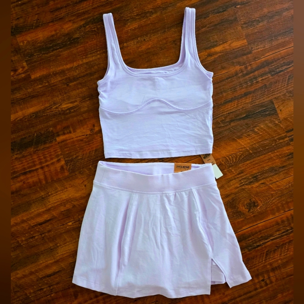 NWT PINK 2 Piece Activewear Skirt And Top Set XS Tennis Light Purple